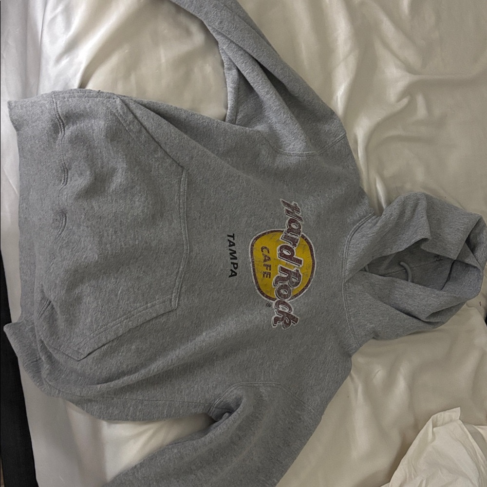 Hard Rock Cafe Gray Hoodie with Yellow Logo